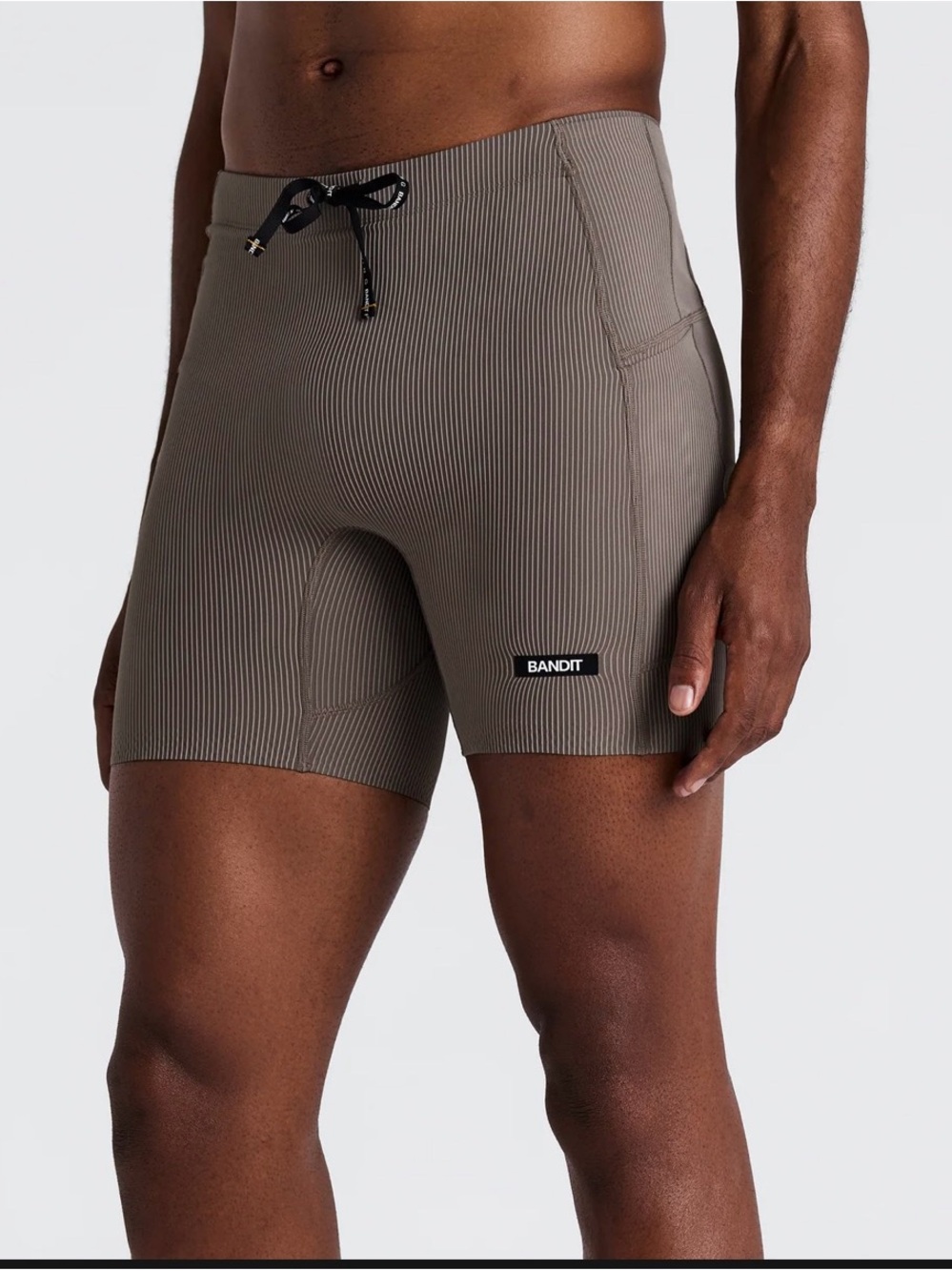 NWT Bandit Running Men’s Striped Cadence Quarter Tights Size L Concrete Taupe Co